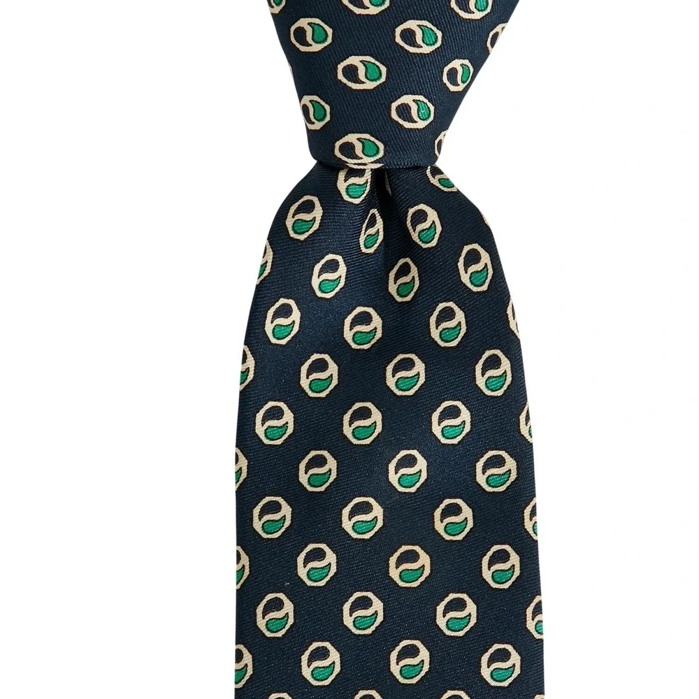 BROOKS BROTHERS Makers Silk Necktie USA Designer Geometric Navy/Green/Tan